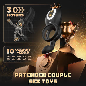 Patented Couples Sex Toy with 3 Motors and 10 Vibration Modes Cock Ring Vibrator
