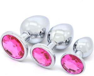 Stainless steel butt plug set in three sizes with pink jewels Sex Toy