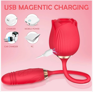 2-in-1 Rose Sex Toy Silicone Oral Suction Vibrator Rose Clitoral Licking Sex Toy