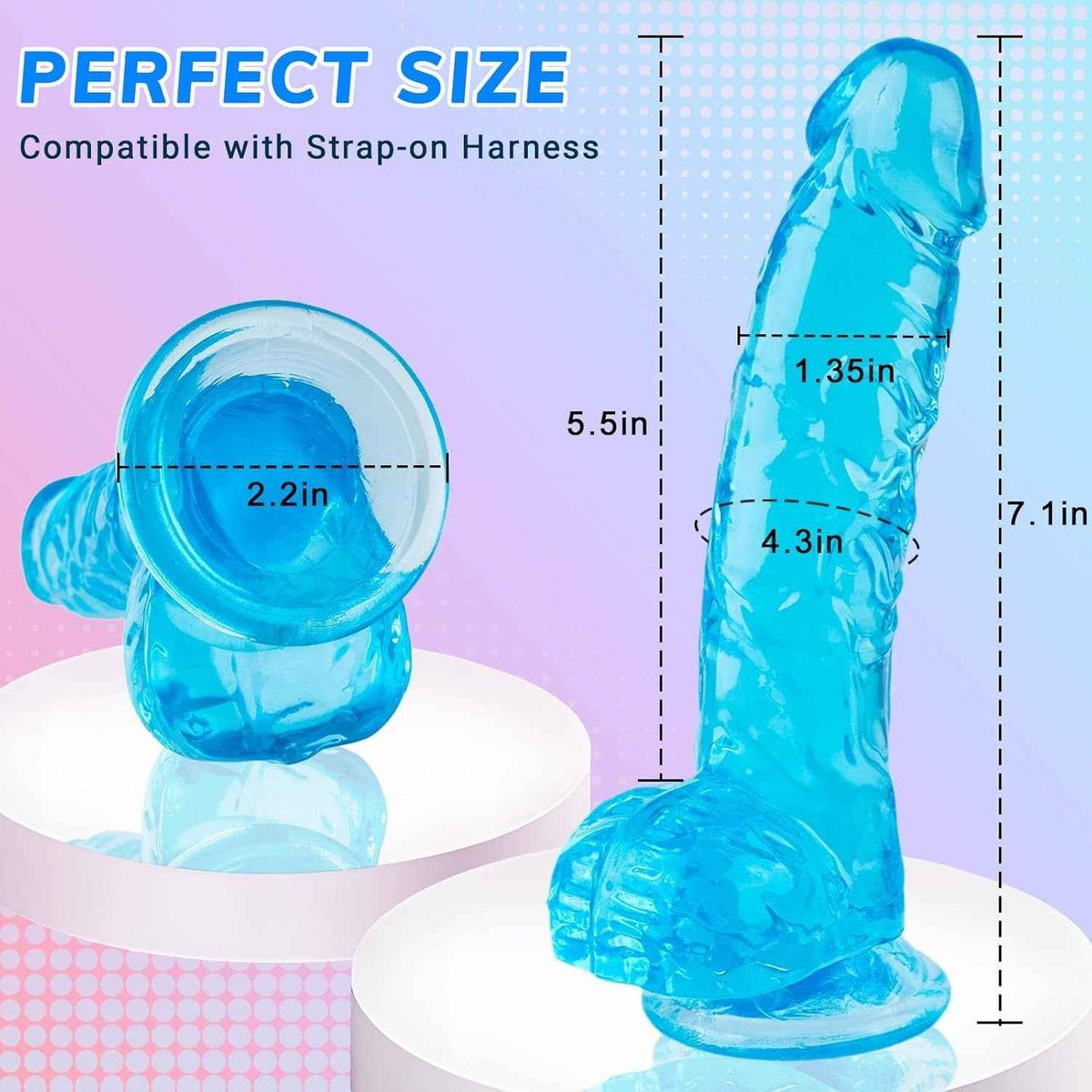 7 Inch Silicone Dildo, Soft Blue Dildos Sex Toy with Strong Suction Cup,Strap on