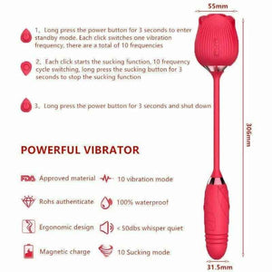 2-in-1 Rose Sex Toy Silicone Oral Suction Vibrator Rose Clitoral Licking Sex Toy