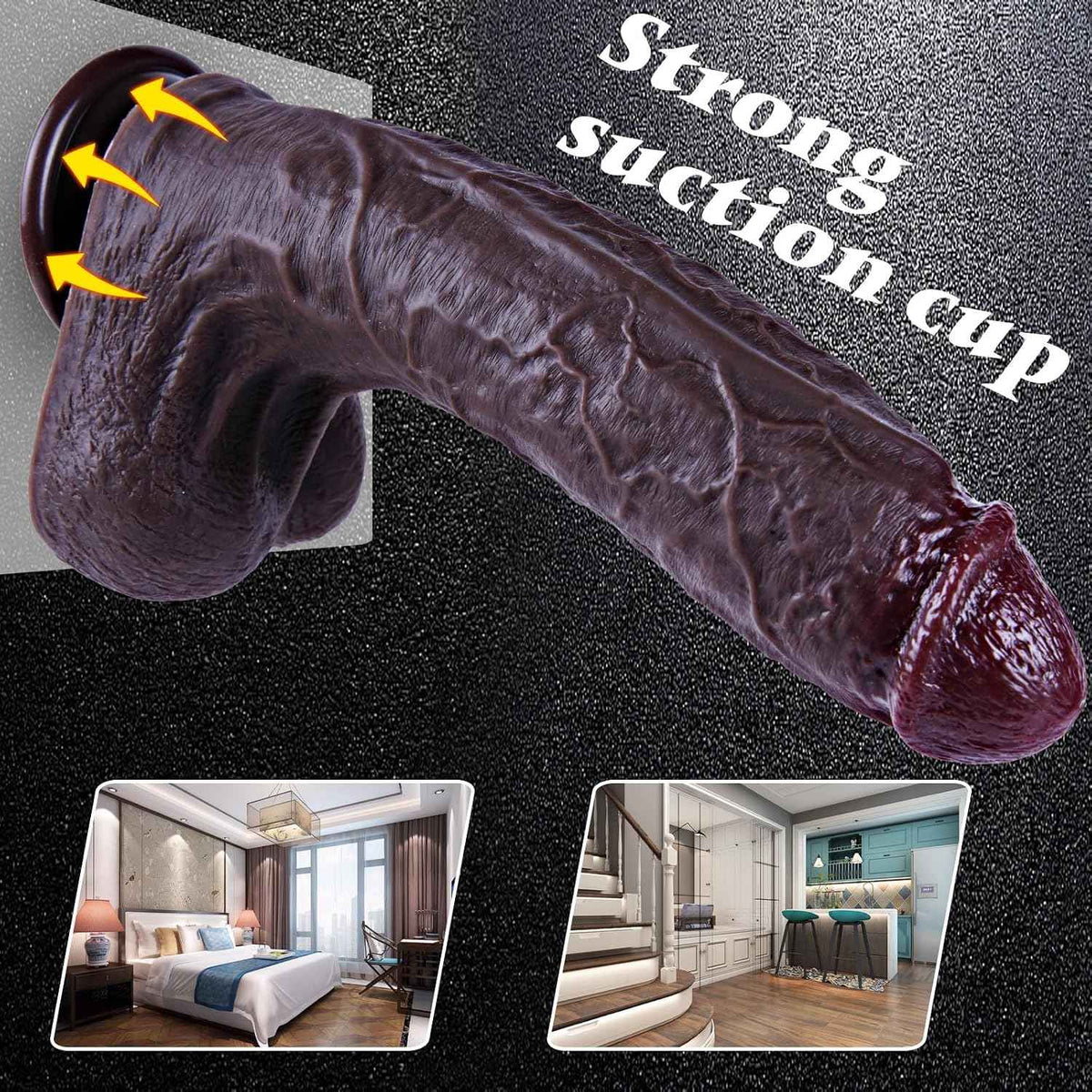 10.8 Inch Black Silicone Realistic Dildo Extra Huge Thick Dildo with Suction Cup Sex Toy In UK