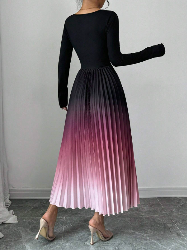 Women’s Elegant Ombre Maxi Dress Burnout Pleated Design
