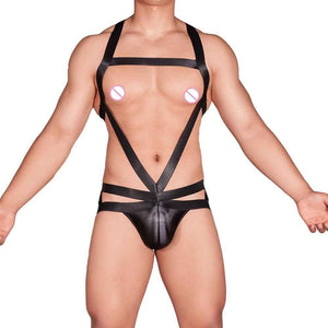 Mens Black Strappy Harness Body Suit Underwear Cheap UK Fast Shipping