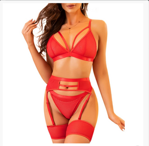 Red Mesh Strappy Bra And Thong Lingerie Set Cheap UK Fast Shipping Order Online