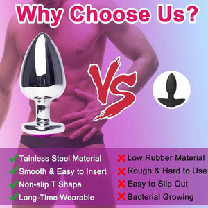 Metal Anal Butt Plug comparison with others smooth and easy to insert also non-slip T shape with long time waerable