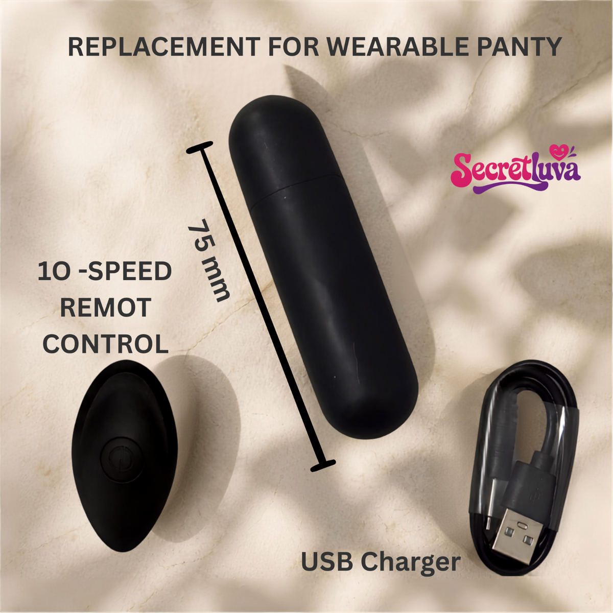75mm bullet vibrator dimensions guide with usb charging cable setup