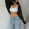 Plain Cropped Cardigan Long Sleeve Black Casual Knit Top UK