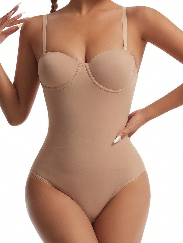 Women’s Bodysuit With Cup Design Body Shaper Sexy Slim Fit Apricot
