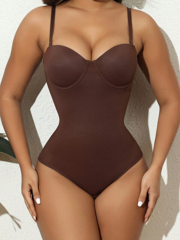 Women’s Bodysuit With Cup Design Body Shaper Sexy Slim Fit Coffee Brown