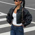 Women’s PU Leather Crop Jacket Drop Shoulder Button Casual Coat UK