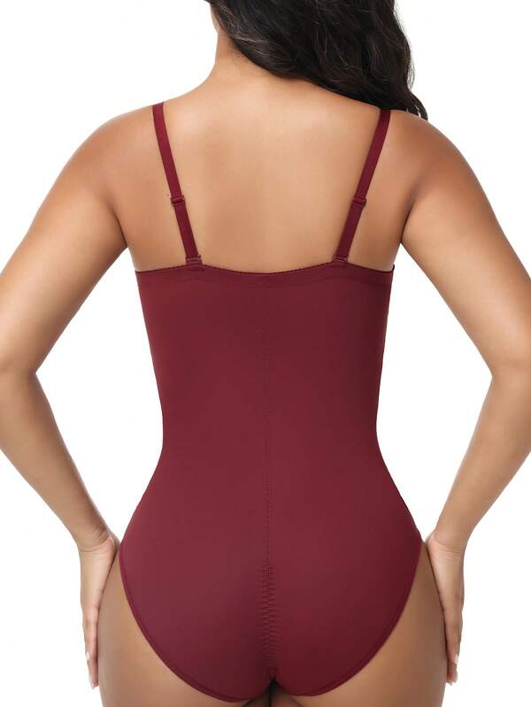 Women’s Bodysuit With Cup Design Body Shaper Sexy Slim Fit Burgundy