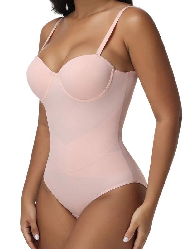 Women’s Bodysuit With Cup Design Body Shaper Sexy Slim Fit Pink