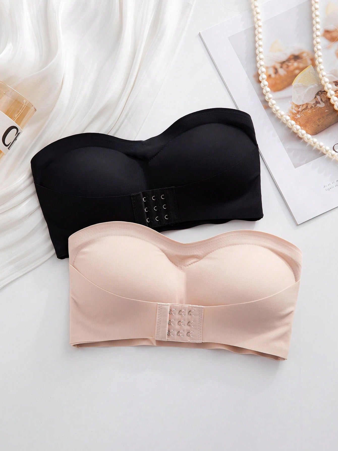 2PCS Front Closure Strapless Bandeau Bra Set – Wireless Soft Cup Comfort