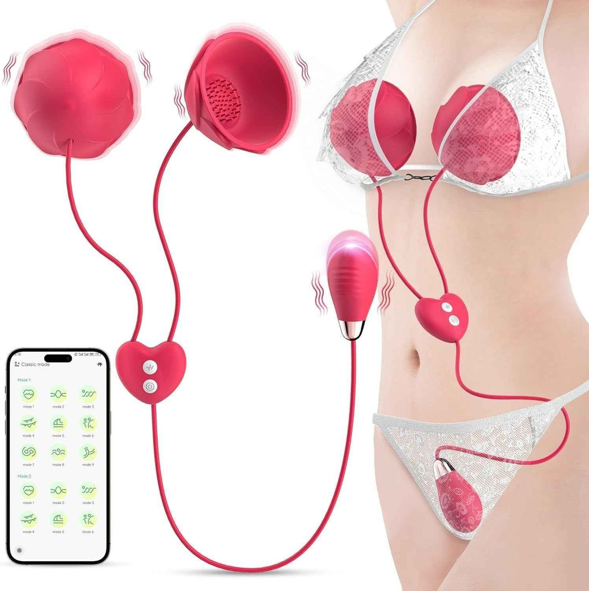 Three In One Nipple Clitoral Bullet Vibrator App Control Cheap Adult Toy UK
