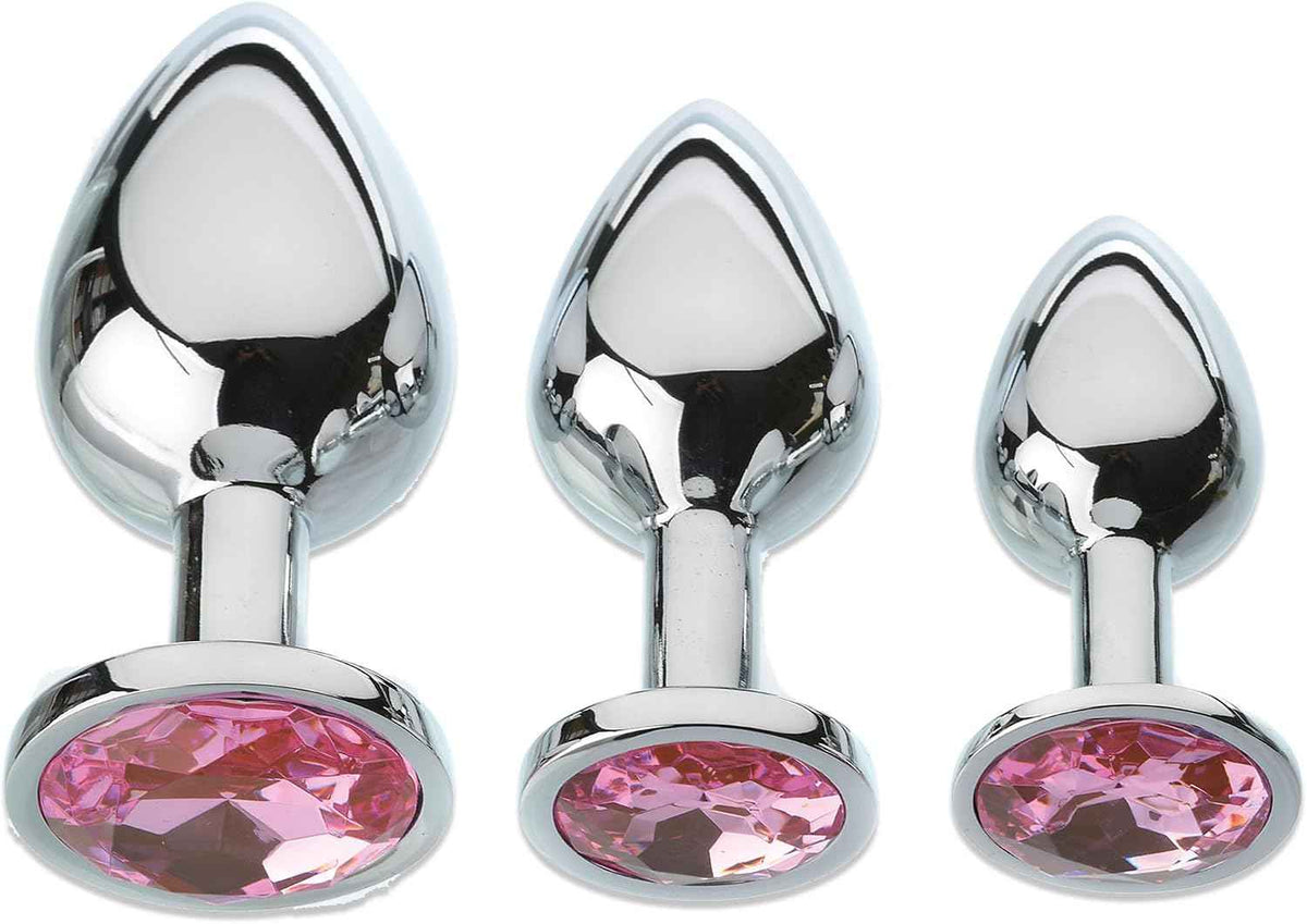 Stainless steel butt plug set in three graduated sizes with pink jewels Sex Toys in Uk, Cheap Sex Toys in Uk, Fast Delivery in UK