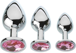 Stainless steel butt plug set in three graduated sizes with pink jewels Sex Toys in Uk, Cheap Sex Toys in Uk, Fast Delivery in UK
