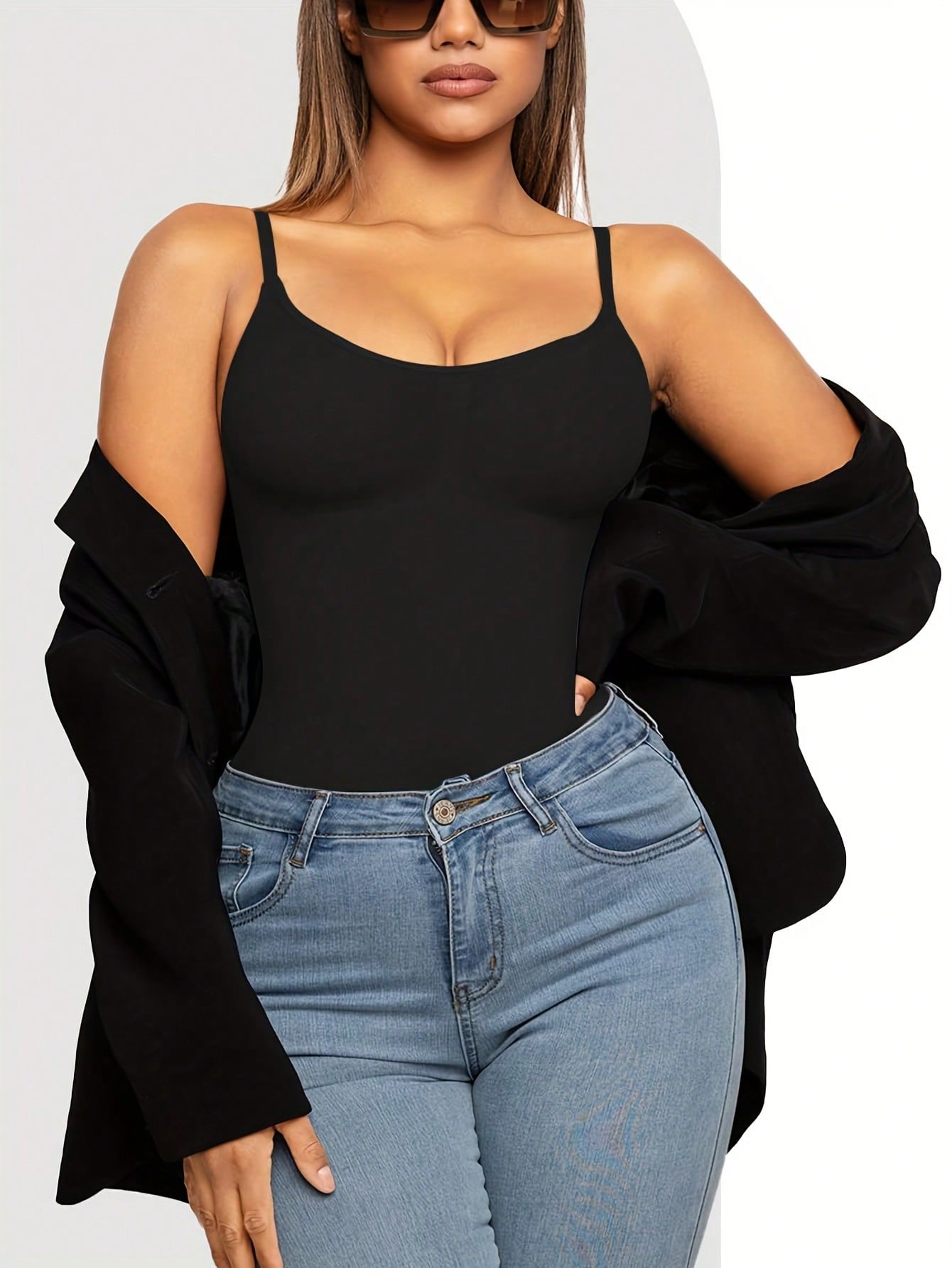 3pcs Solid Shaping Thong Bodysuit, Simple & Soft Tummy Control Slimmer Body Shaper