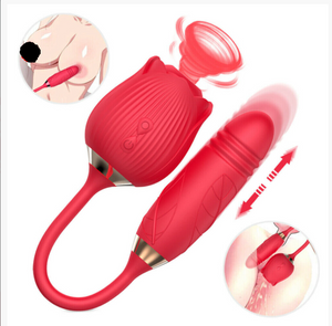 2-in-1 Rose Sex Toy Silicone Oral Suction Vibrator Rose Clitoral Licking Sex Toy