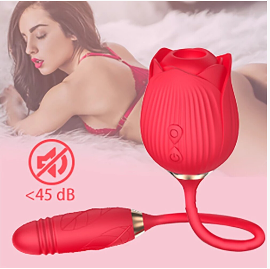 2-in-1 Rose Sex Toy Silicone Oral Suction Vibrator Rose Clitoral Licking Sex Toy