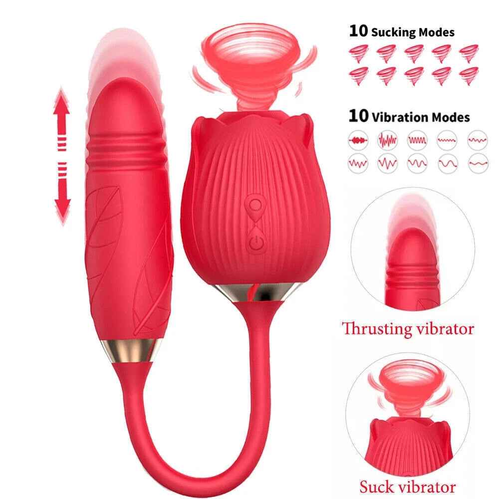 2-in-1 Rose Sex Toy Silicone Oral Suction Vibrator Rose Clitoral Licking Sex Toy