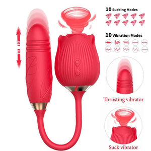 2-in-1 Rose Sex Toy Silicone Oral Suction Vibrator Rose Clitoral Licking Sex Toy