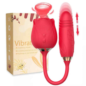 2-in-1 Rose Sex Toy Silicone Oral Suction Vibrator Rose Clitoral Licking Sex Toy