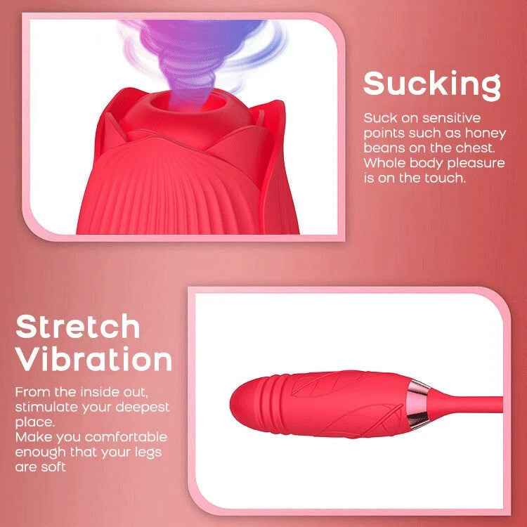 2-in-1 Rose Sex Toy Silicone Oral Suction Vibrator Rose Clitoral Licking Sex Toy