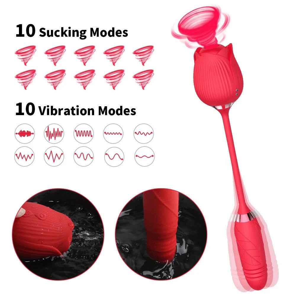 2-in-1 Rose Sex Toy Silicone Oral Suction Vibrator Rose Clitoral Licking Sex Toy
