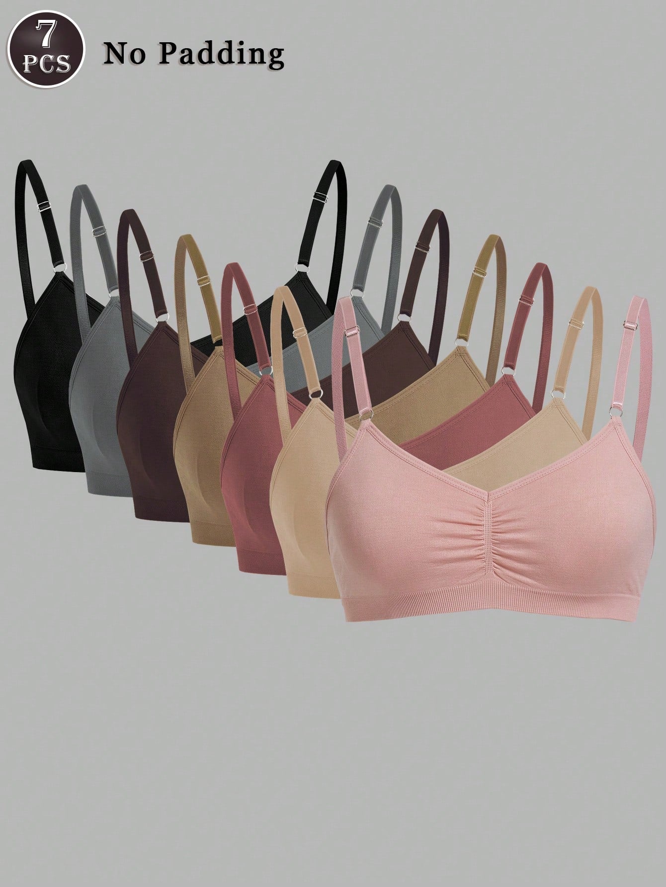 7pcs Seamless Bra Set, Comfortable Casual Bras With Adjustable Straps