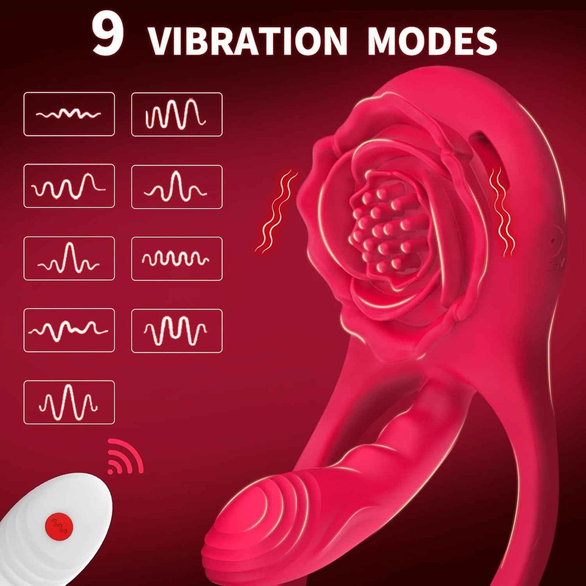 Nine vibration modes infographic rose vibrator remote uk fast delivery cheap sex toys in Uk