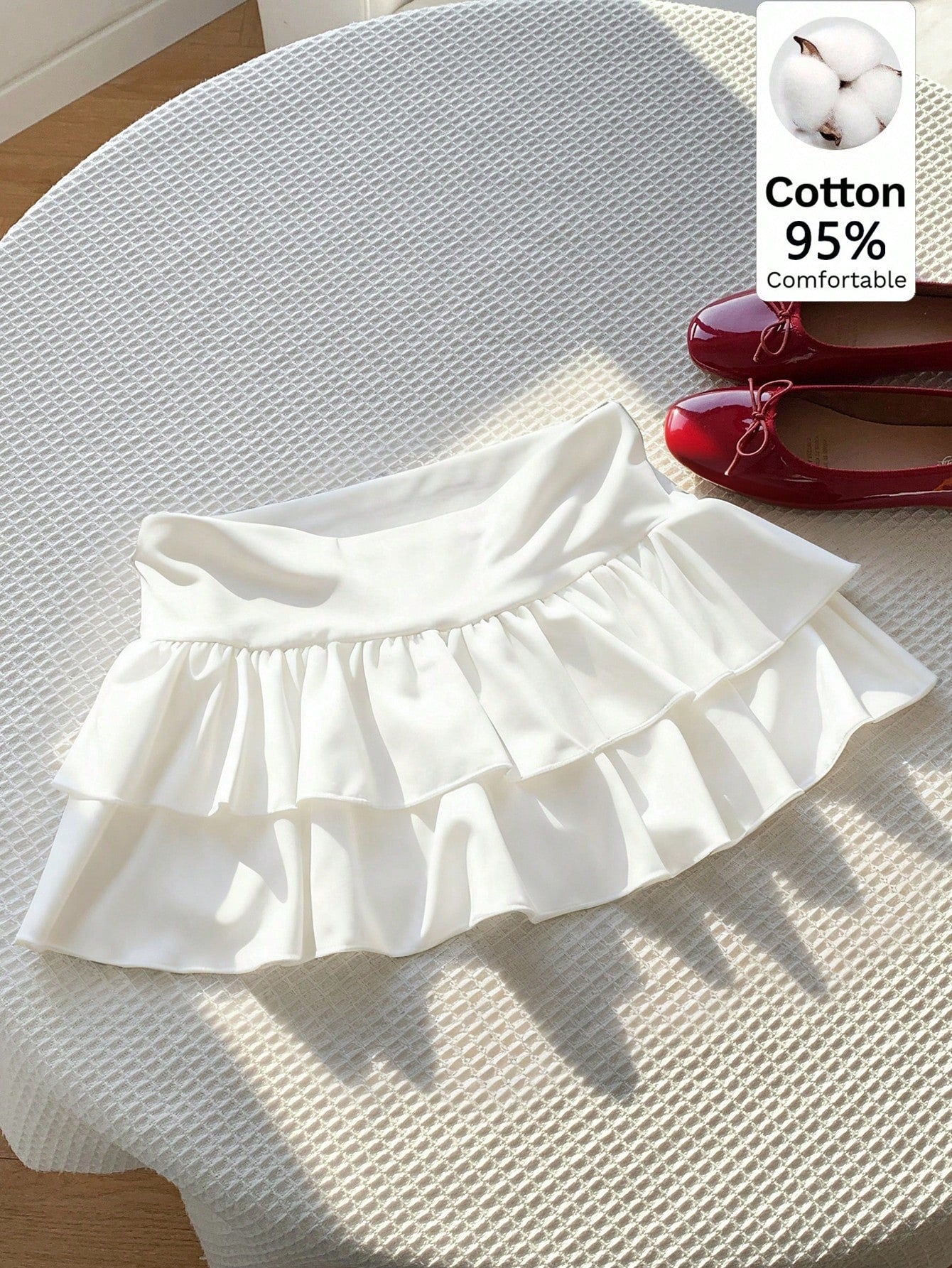 Solid Color Ruffle Hem Casual Short Skirt