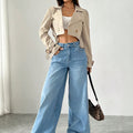 Women’s Short Trench Coat Notched Lapel Button Front Casual Jacket UK