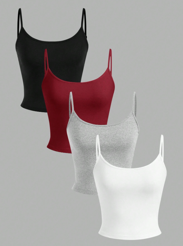 4pcs Women's Cropped Tight Fit Casual Tank Tops