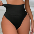 Women High-Waisted Black Seamless Shapewear Thong Plus Size