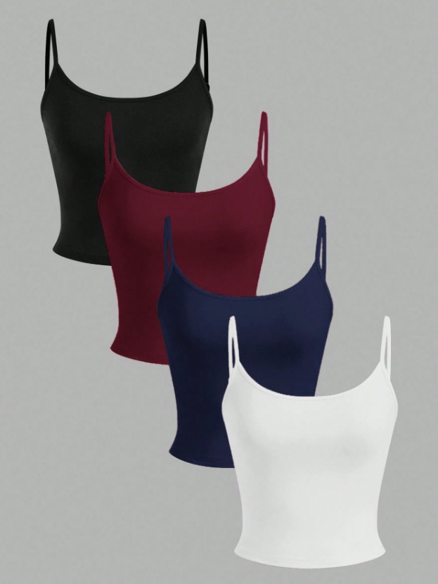 4pcs Women's Cropped Tight Fit Casual Tank Tops