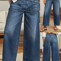 Casual Elegant Wide Leg 7/8 Length Jeans, Fashionable Diamond Pockets