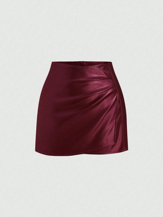 Sexy Bodycon Mini Skirt, Vintage American Style PU Leather, Solid Color, All Season