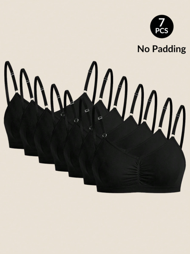 7pcs Seamless Bra Set, Comfortable Casual Bras With Adjustable Straps