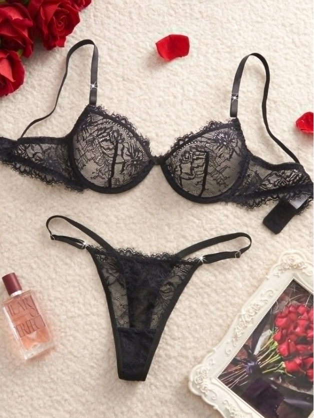 Eyelash Lace Underwire Bra & Panty Lingerie Set