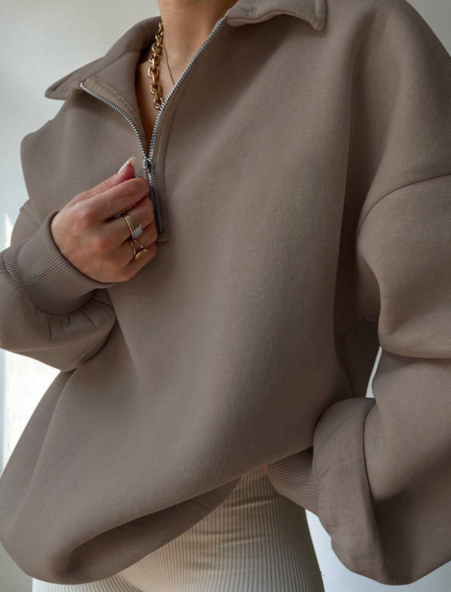 Women’s Zip-Up Long Sleeve Sweatshirt Classic Plain Casual Top