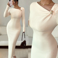 Women’s Elegant Solid Colour Long Dress Slim Fit Autumn & Winter
