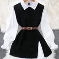 Women’s 2-Piece Layered Outfit Lantern Sleeve Blouse & Knit Vest Set