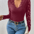 Women Slim Fit Lace Long Sleeve Bodysuit
