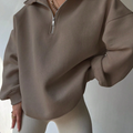 Women’s Zip-Up Long Sleeve Sweatshirt Classic Plain Casual Top