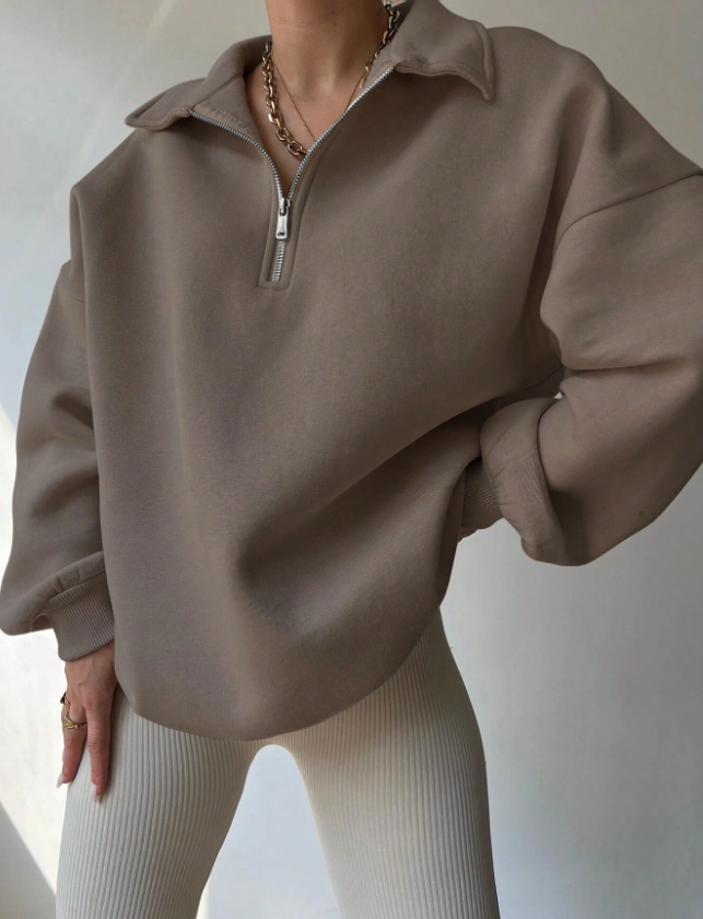 Women’s Zip-Up Long Sleeve Sweatshirt Classic Plain Casual Top