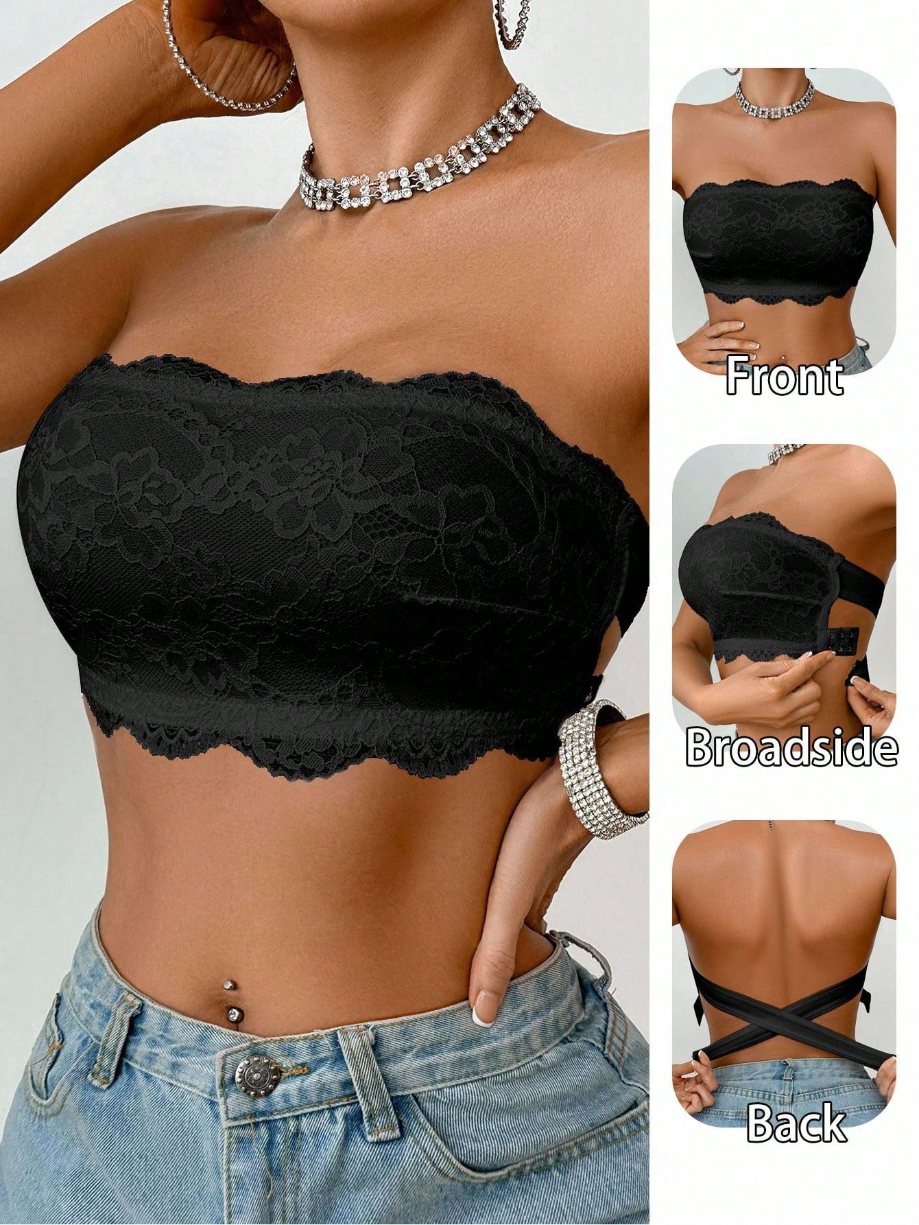 1PC Women’s Lace Wireless Bandeau Bra