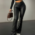 Spring Black American Style Faux Leather Flared Pant
