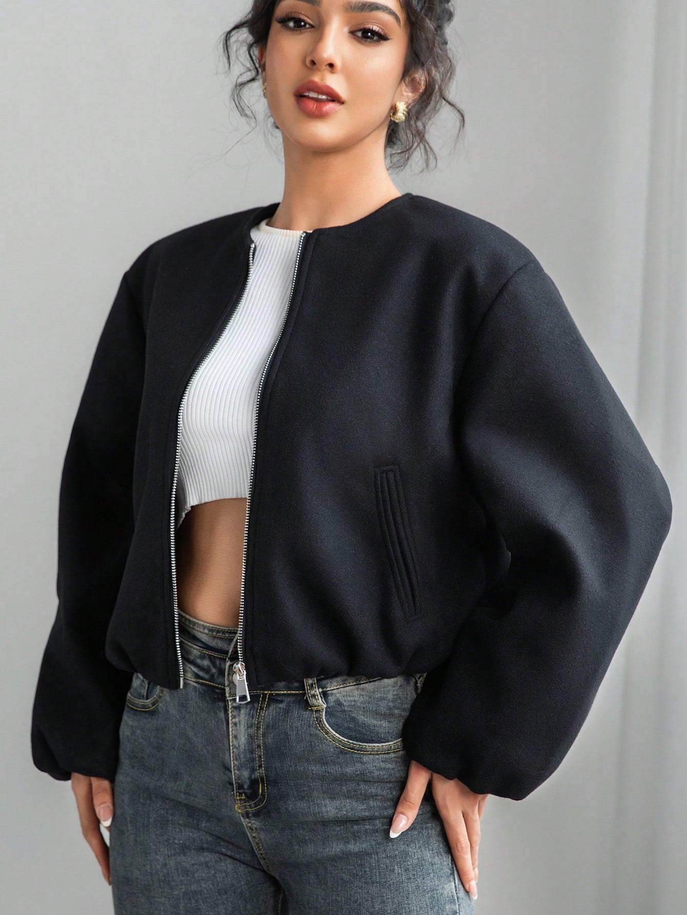 Women’s Cropped Bomber Jacket Varsity Aviator Autumn Winter Coat UK
