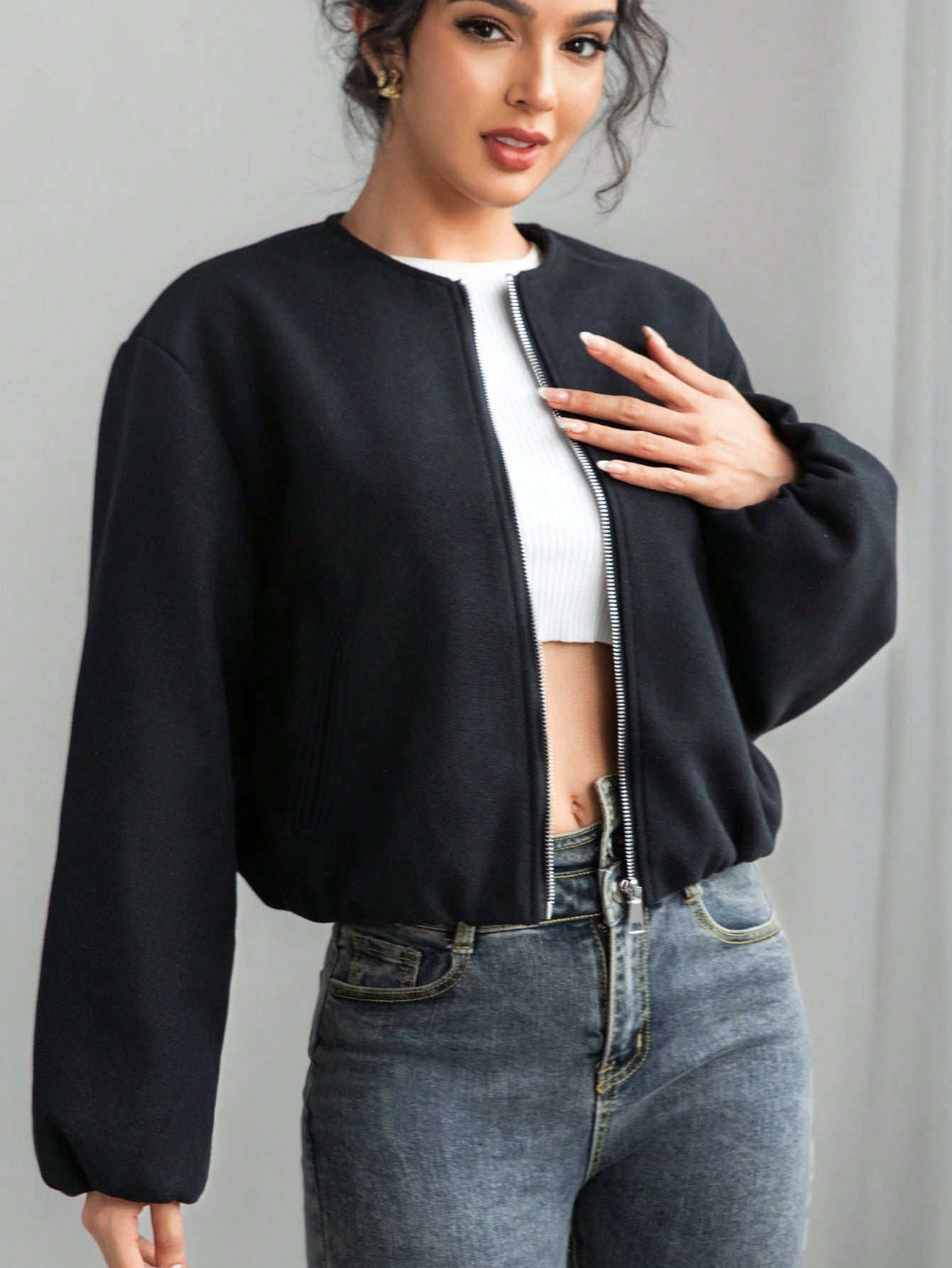 Women’s Cropped Bomber Jacket Varsity Aviator Autumn Winter Coat UK
